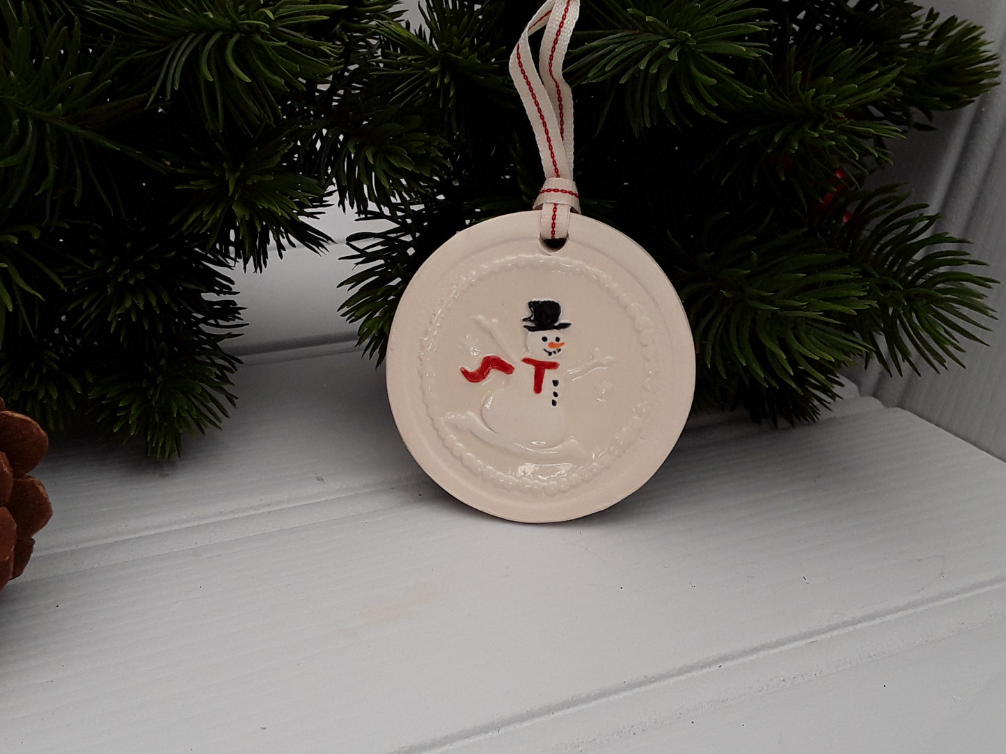 Handmade ceramic "Snowman" Xmas tree decoration