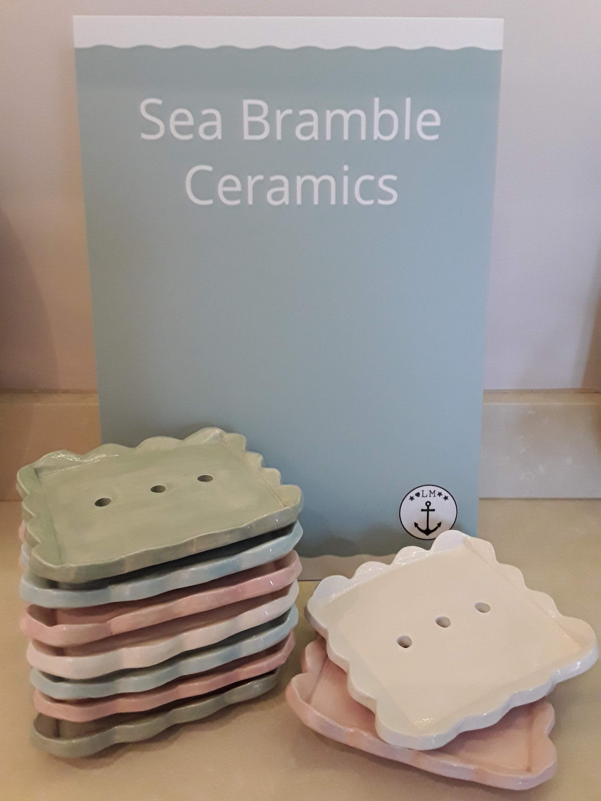 Sage, Pink, Baby Blue and White scalloped soap dishes