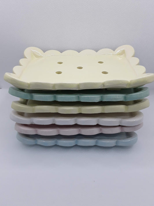 Sea Bramble Ceramics - A selection of Handmade Large scalloped soap dishes.