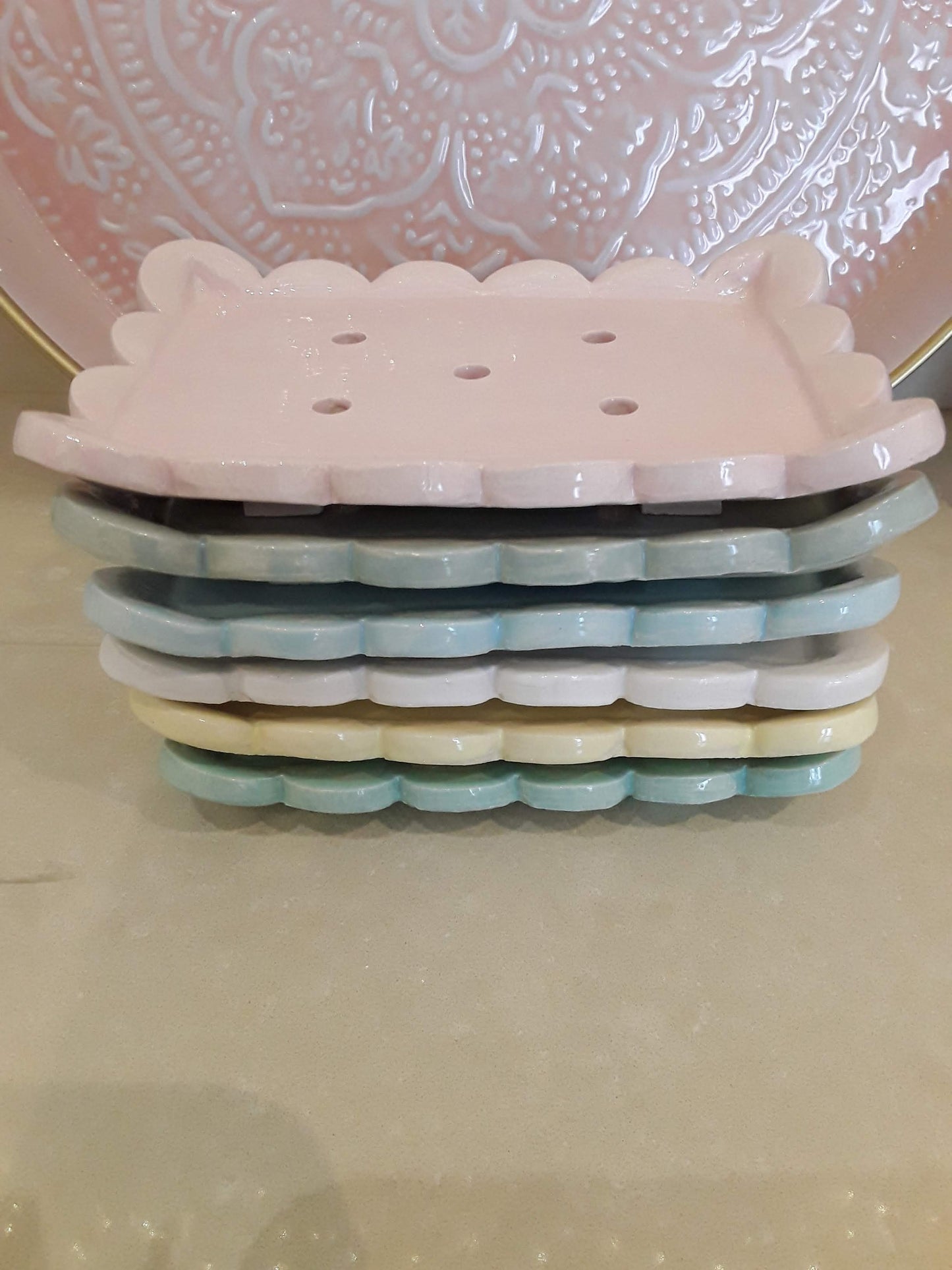 Scalloped soap dishes