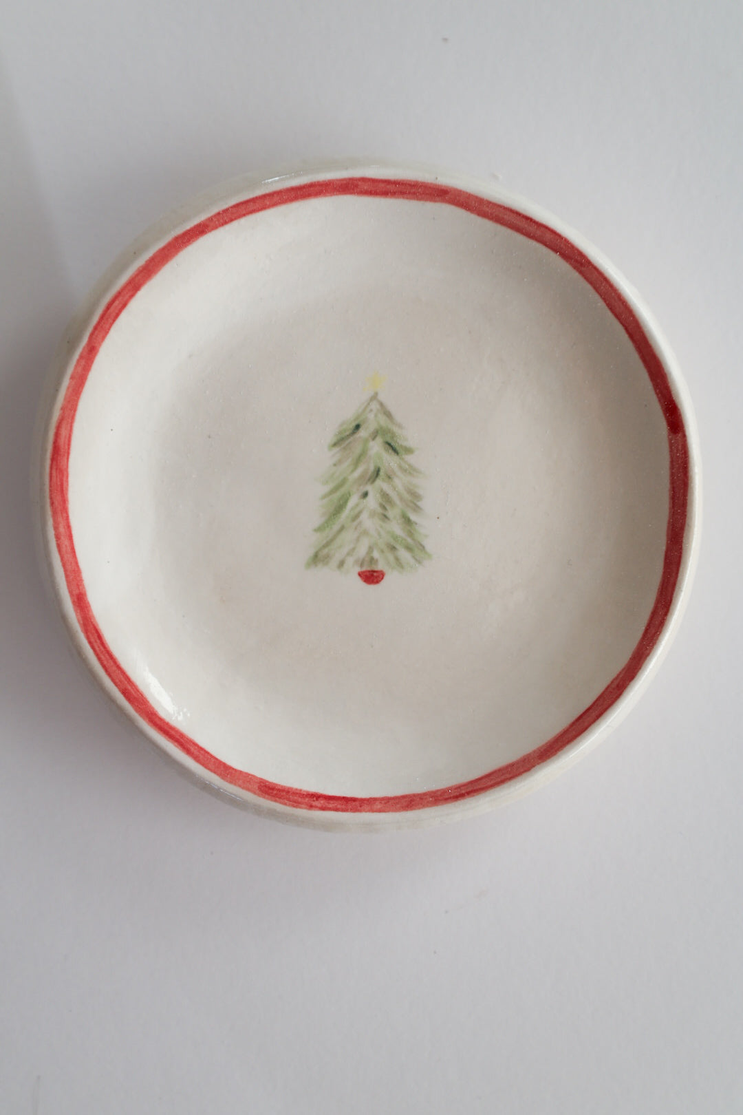 Ceramic stoneware plates with Christmas tree design. Handmade, hand painted. Sea Bramble Ceramics. Decorative Christmas plate.