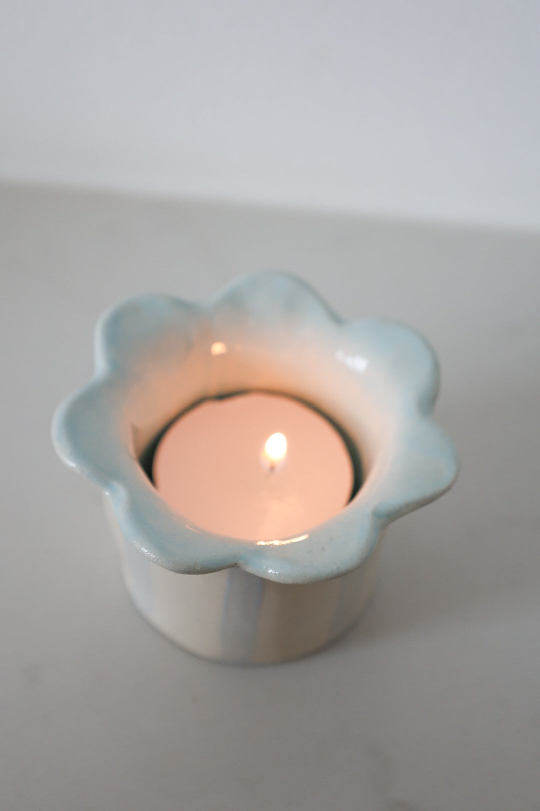 Baby blue tealight holder by Sea Bramble Ceramics