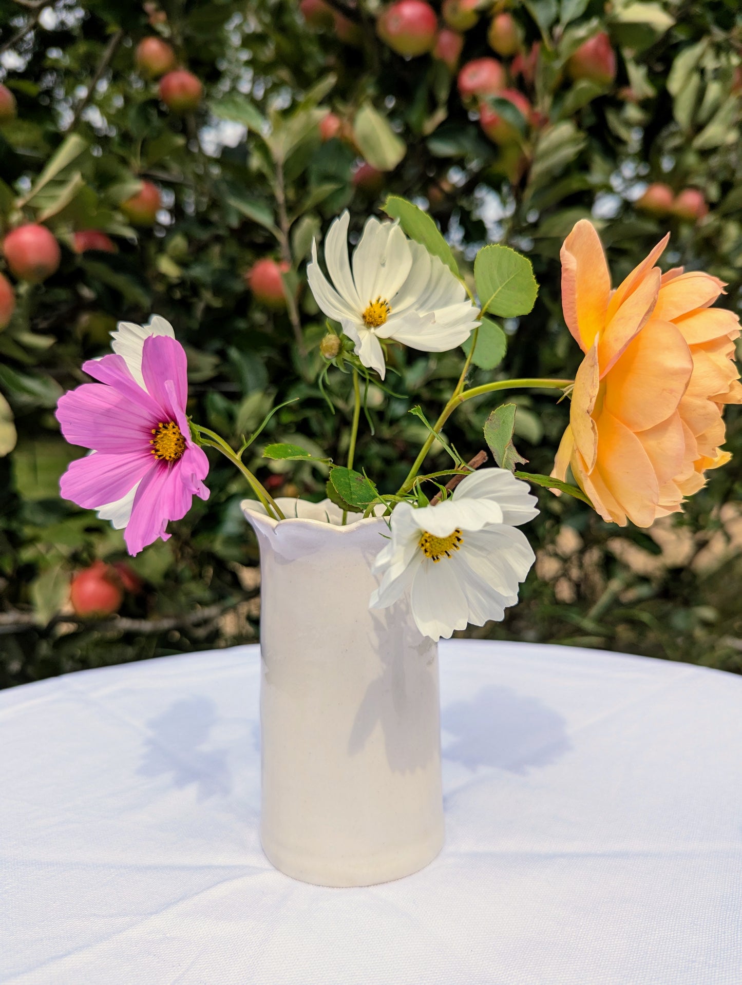 Sea Bramble Ceramics' Handmade, Daisy vase, plain white and Sea Brambles' signature scalloped top. 