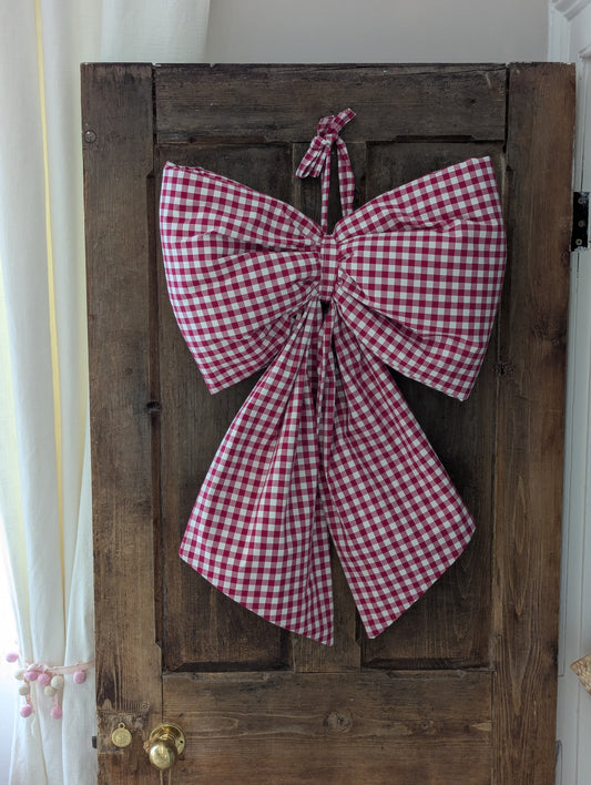 Extra large, padded, red gingham bow. Handmade by Sea Bramble Ceramics.