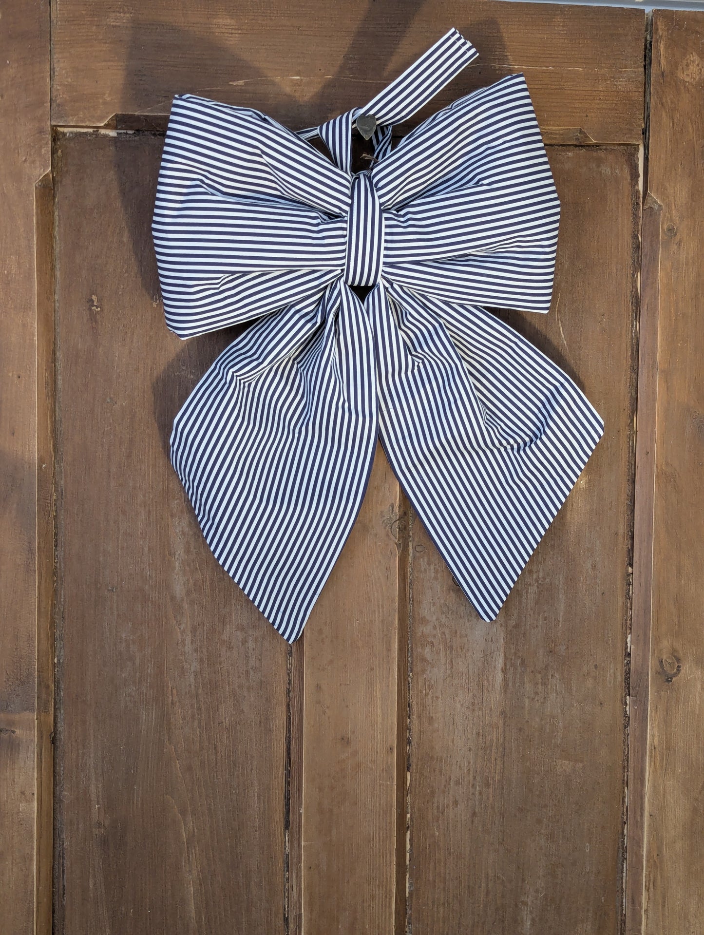 Navy pinstripe bow