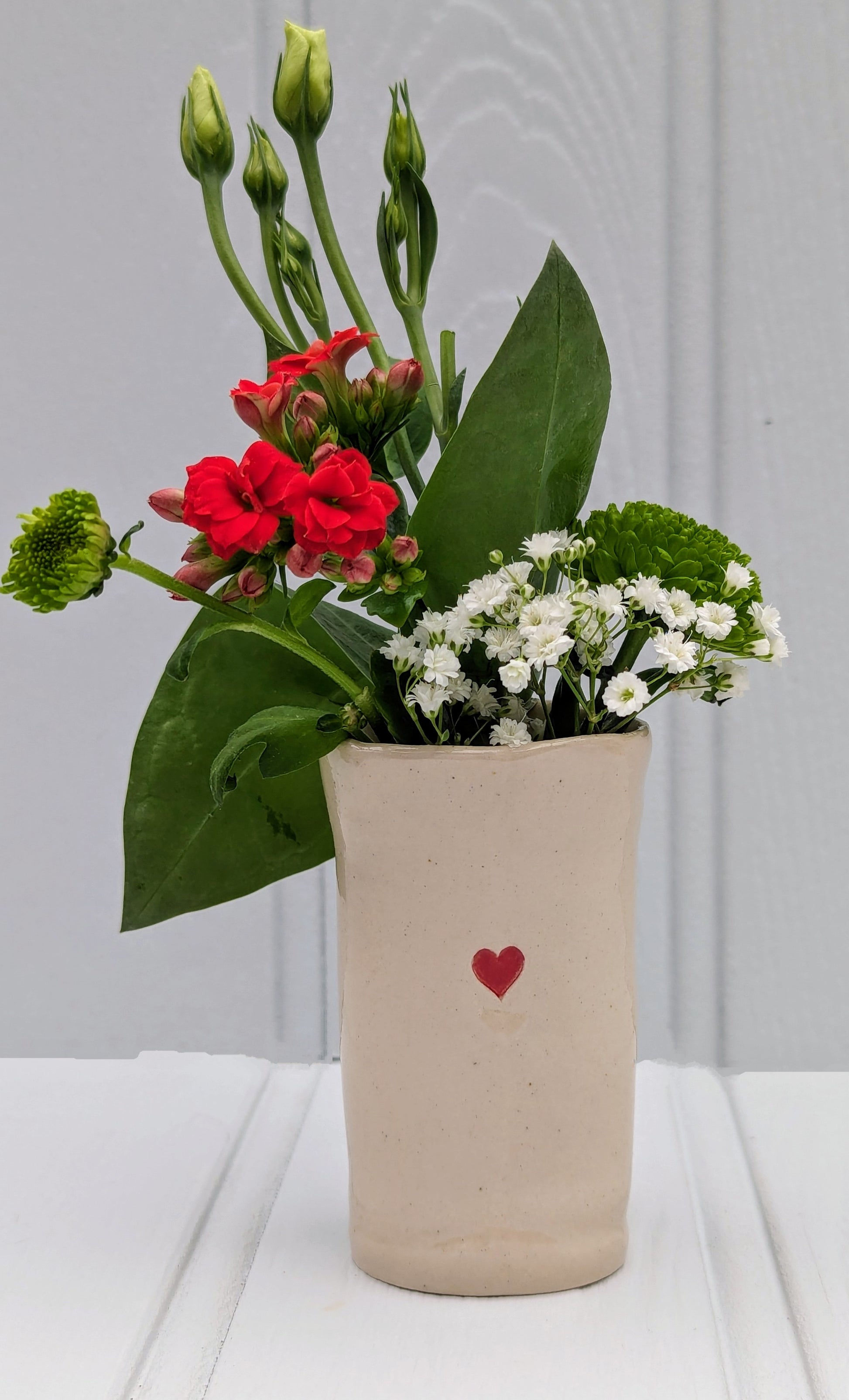 Sea Bramble Ceramics - Handmade Stoneware, little Sweet pea vases, natural colour with a delicate red heart