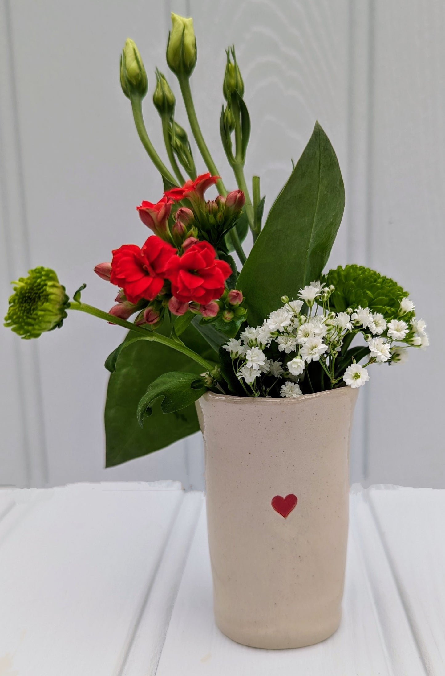 Sea Bramble Ceramics - Handmade Stoneware, little Sweet pea vases, natural colour with a delicate red heart